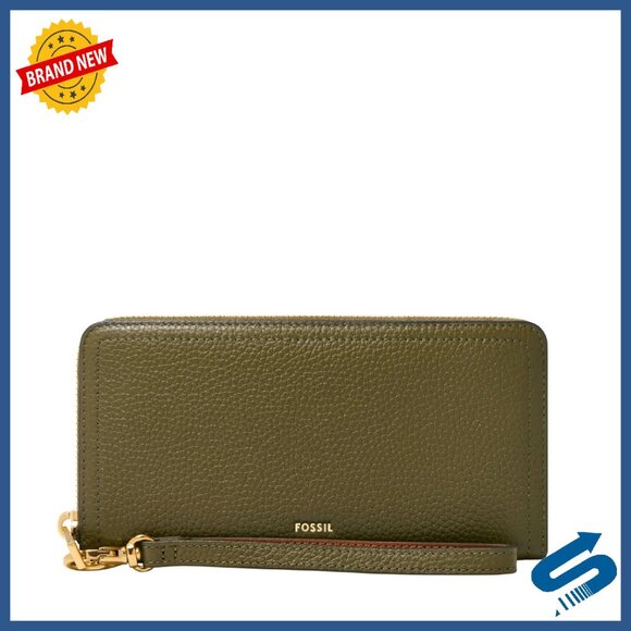 Leather RFID-Blocking Zip Clutch with Wristlet Strap, 7.75
